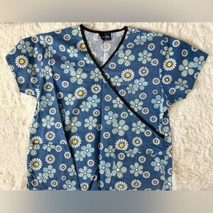 V neck scrub top with floral designs